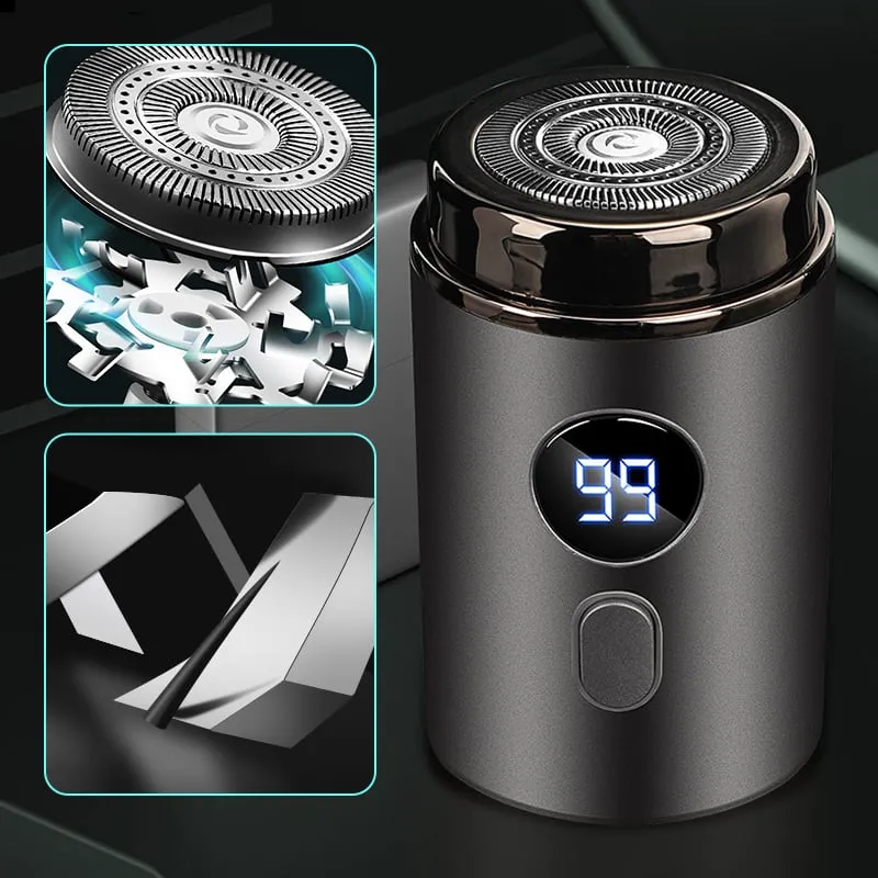 Close-up of the mini shaver’s blade mesh and steel construction