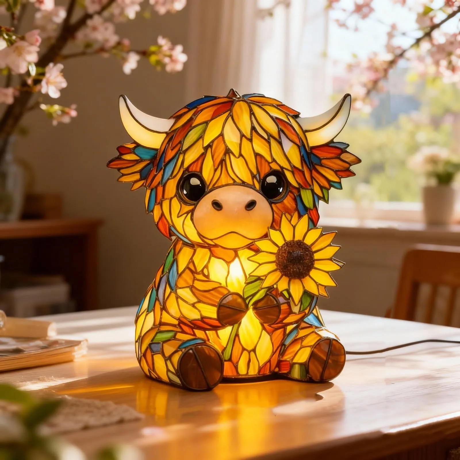 Highland Cow stained glass style halo